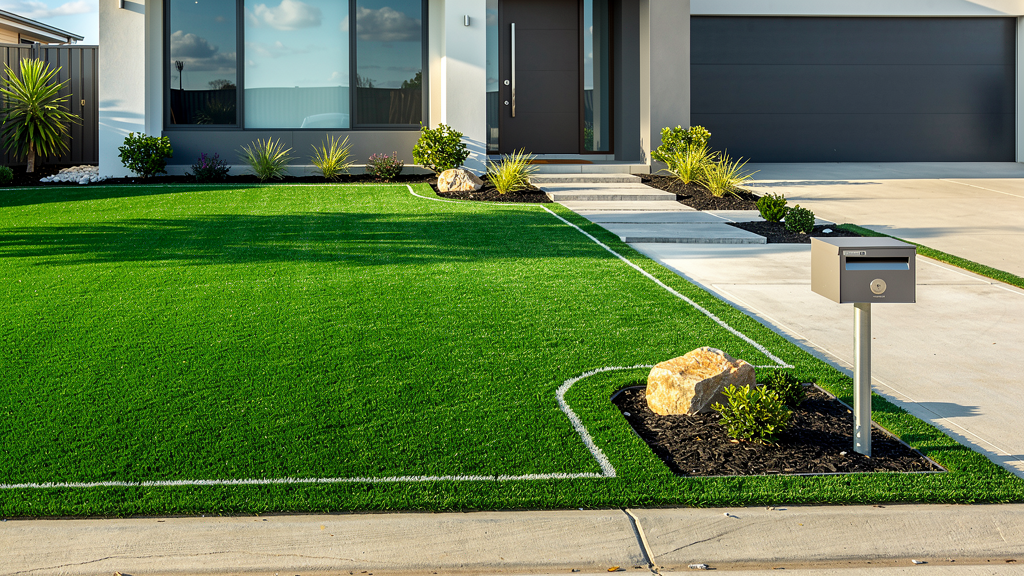 Lush artificial turf installed in a residential backyard