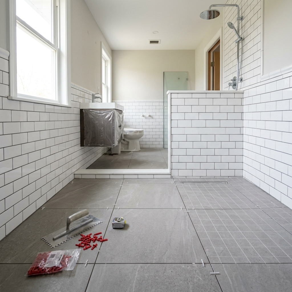 Bathroom floor and wall tile installation